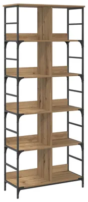 Image de vidaXL Étagère à 4 niveaux, 78,5 x 33 x 188,5 cm, métal et panneaux de particules, finition chêne artisanal