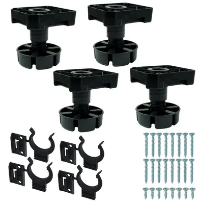 Produktbild von Set aus 4 verstellbaren Küchenfüßen 9,5 - 14,5 cm, belastbar bis 450 kg + Clips