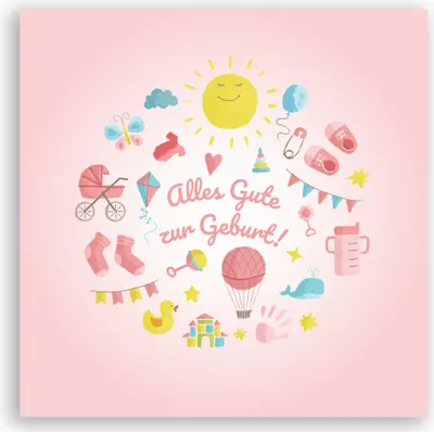 Produktbild von Friendly Fox Karte zur Geburt, Glückwunschkarte Baby, quadratische Karte Baby Geburt, Grußkarte zur Geburt Baby Mädchen
