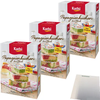 Produktbild von Kathi Backmischung Papageienkuchen fürs Blech 3er Pack (3x840g Packung) + usy Block