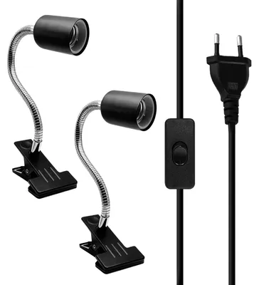 E27 Klemmfassung 2er-Set, Schwanenhals, 360° verstellbar, mit Kabel und Schalter