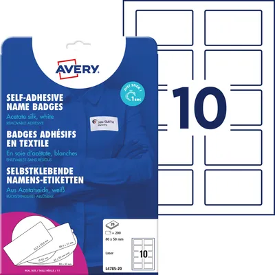 Produktbild von Avery Zweckform L4785-20, Namens-Etiketten, 80 x 50  mm, 120 g/m², 200 Etiketten / 20 Bögen