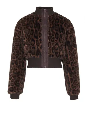 Produktbild von Damen Kunstpelz Jacke Leopardenmuster braun S mit Stehkragen kurze Silhouette