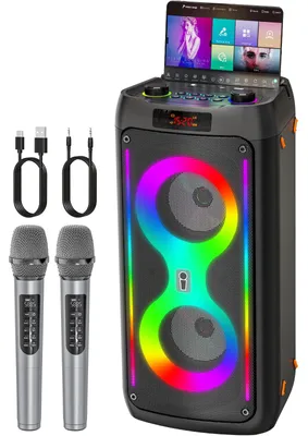 Zdjęcie produktu dla Przenośny zestaw karaoke Bluetooth – 2 x 30W – czarny – idealny na imprezy i do użytku domowego