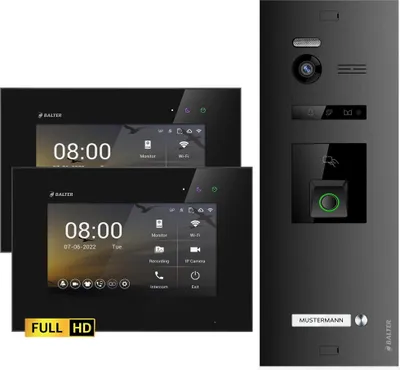 Produktbild von HD Video Türsprechanlage mit Fingerprint und RFID für 1 Familienhaus, 2x Monitore, Balter EVO HD Fingerprint