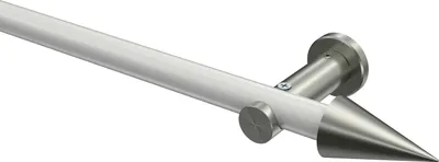 Produktbild von Interdeco Gardinenstange / Vorhangstange Weiß / Edelstahl-Optik, Typ Platon Savio (Kegel) ohne Ringe, 20 mm Ø 1-läufig, 220 cm