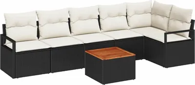 Immagine prodotto di vidaXL Set di divani da giardino con cuscini 7 pezzi in polirattan nero