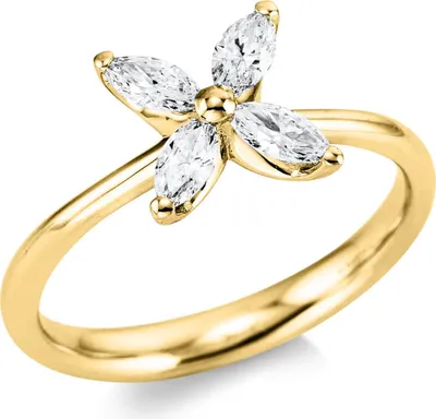 Produktbild von Ring aus 750 Gold Gelbgold 4 Diamanten Navette-Schliff 0,55ct F-SI B:8,6mm Innenumfang 58mm  Ø18.5mm