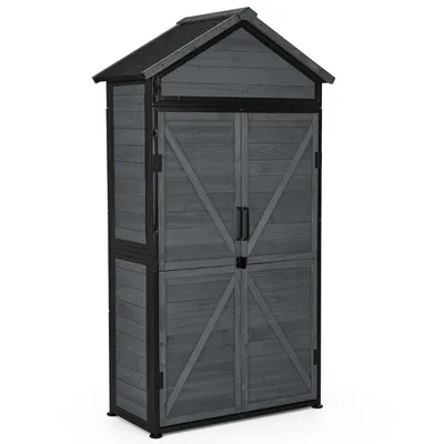 Produktbild von M MCombo Gartenschrank Gartenhaus Holz Metgallgestell Wetterfest, Gerätehaus Outdoor, für Außenbereich Garten Terrasse, 2736 (Grau)