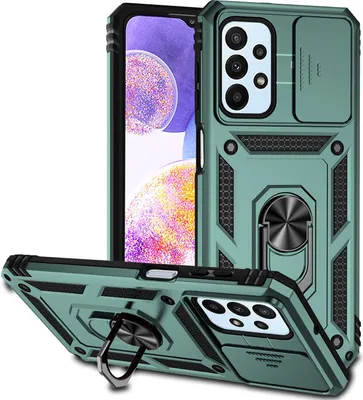 Produktbild von Galaxy A23 4G Hülle mit Schiebe Kamera Schutz und Ringhalter Ständer Robust Rüstung Schutzhülle für Samsung Galaxy A23 4G Grün