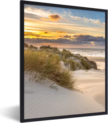 Produktbild von MuchoWow® Gerahmtes Poster Strand - Düne - Gras - Sonnenuntergang - Meer 60x80 cm - Poster mit Schwarzem Bilderrahmen Wandposter Rahmen Foto Bilder - Premium - Wanddeko Wohnzimmer