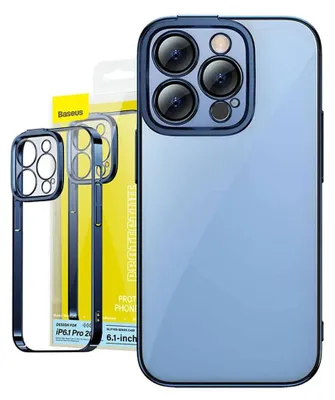 Productafbeelding van Baseus Glitter transparante hoes en gehard glazen schermbeschermer voor iPhone 14 Pro (blauw)