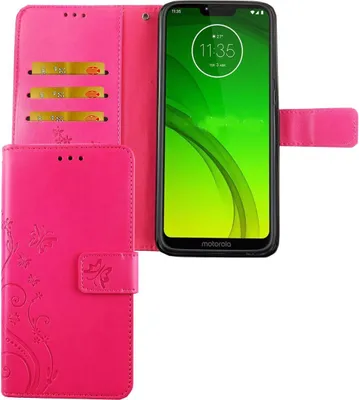 Immagine prodotto di Custodia protettiva per cellulare Motorola Moto G7, tipo cover a libro, con portacarte, colore rosa