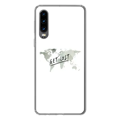 Produktbild von MuchoWow® Handyhülle Schutzhülle Hülle für Huawei P30 Weltkarte - Grau - Zitat Silikon Softcase Handy Hülle - Kartenbesitzer