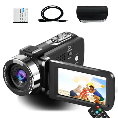 Produktbild von HD Camcorder mit 42MP Foto, 3" HD-Display, WiFi-Hotspot, Videokamera externes Mikrofon & 90 Min. Aufnahmezeit – , Einsteigerfreundliche Videokamera fü