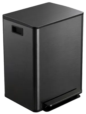 Produktbild von Soft-Close-Deckel, Mülleimer 2x30L Fächer, Abfalleimer Edelstahl, Schwarz | 410 Edelstahl | 47,7 x 37,5 x 66,8 cm