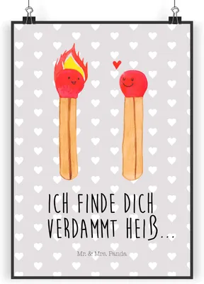 Produktbild von Mr. & Mrs. Panda Bild Streichhölzer DIN A3 - Grau Pastell - Geschenk, wanddeko, Liebesbeweis, drucke, Liebesgeschenk, Plakat, Freundin, Kunstdruck