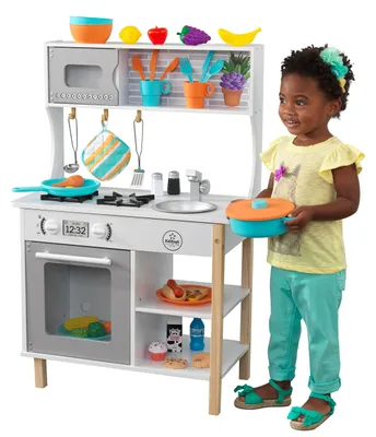 Produktbild von KidKraft All Time Kinderküche aus Holz mit Zubehör, Spielküche mit Geschirr und Lebensmittel, Spielzeug für Kinder ab 3 Jahre, 53370