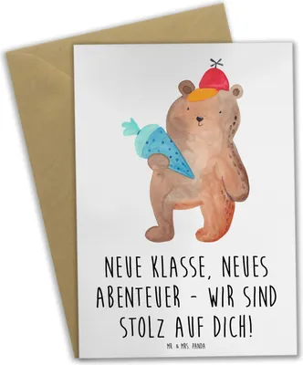 Produktbild von Mr. & Mrs. Panda Grußkarte Erster Schultag Abenteuer - Weiß - Geschenk, Trost, Mut, Zuversicht, osterkarten, Neugier, dankeskarten, Chancen, Neuanfang, Ermutigung