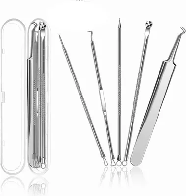 Produktbild von 5er Mitesserentferner Komedonenquetscher Set, elloLife Blackhead Remover mit Box aus Edelstahl Akne Whiteheads Mitesser Entferner Kit für alle Hauttypen