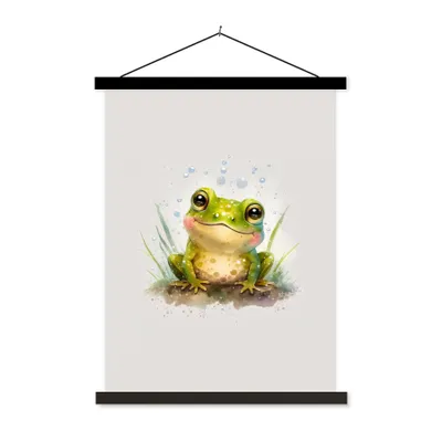 Produktbild von MuchoWow® Textilposter Frosch - Grün - Aquarell - Tiere - Junge - Mädchen 90x120 cm mit schwarzem Rahmen - Dekoration