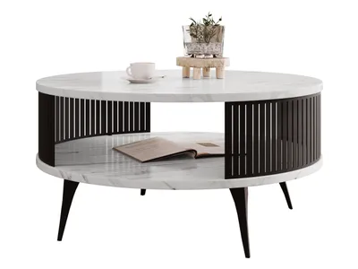 Produktbild von MIRJAN24 Couchtisch Roenni, Wohnzimmer Kaffeetisch, Beine und Seiten aus Stahl (Farbe: Schwarz / Bianco Marmor)