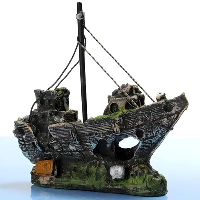 Produktbild von Aquarium Deko Schiff Fischerboot Harz - Gesunkenes Boot - Segelboot für Süß- und Salzwasser - Flacher Boden - Naturgetreu
