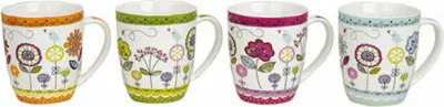 Produktbild von Kaffeetassen Porzellan blumendekor 350 ml 4 x Stück