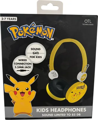 Immagine prodotto di Cuffie Pokemon Pikachu per bambini con protezione fino a 85 decibel, lunghezza cavo 90 cm per Nintendo Switch, laptop, cellulare, tablet