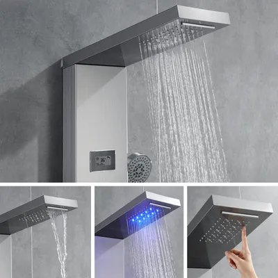 Zdjęcie produktu dla Panel prysznicowy, oświetlenie LED, nowoczesny design, jasnoszary kolor