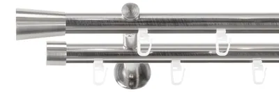 Produktbild von SN Deco Gardinenstange Innenlauf Nizza, 19 mm, 2-läufig, Stahl, Komplett-Set mit Ringen, Profilträger, 180 cm, edelstahl optik