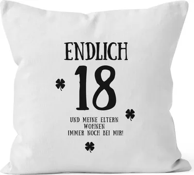 Produktbild von Kissenbezug Endlich 18 zum Geschenk zum 18. Geburtstag Kissen-Hülle Deko-Kissen 40x40 Baumwolle MoonWorks® weiß unisize