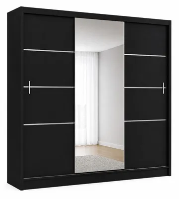 Produktbild von Schwebetürenschrank VISTA 250 cm mit Spiegel – moderner Kleiderschrank Schiebetürenschrank (Schwarz)