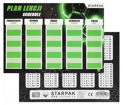 Zdjęcie produktu dla Plan lekcji z tabliczką mnożenia A5 Football Starpak