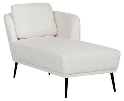 Produktbild von Chaiselongue Bouclé Creme Weiß rechts mit Armlehne und Kissen, Metallgestell