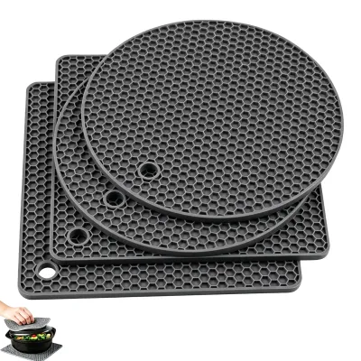 Produktbild von 4er Set Topfuntersetzer - Hitzebeständig bis 230 °C - Silikonuntersetzer für Töpfe und Pfannen - Rund