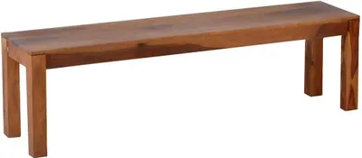 A wooden bench on a white background.