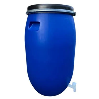 Produktbild von Regentonne Weithalsfass 220 Liter Regenfass Kunststoffbehälter blau mit Wasserhahn