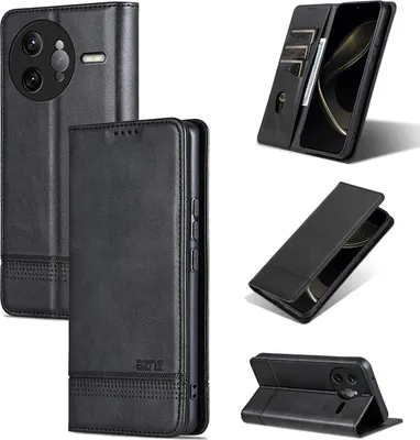 Produktbild von Leder Hülle für Xiaomi Redmi K80 Pro, Klapphüllen Brieftasche Magnetverschluss Ständer Schutzhülle Schwarz