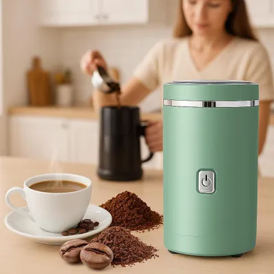 Produktbild von Elektrische Kaffee und Gewürzmühle mit 304 Edelstahlklinge Für Kaffeebohnen, Gewürze, Kräuter, Nüsse, Getreide mit kompakte Design