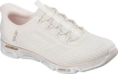 A single white Skechers sport slipper is shown against a white background.