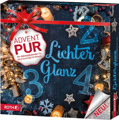 Produktbild von ROTH Adventskalender PUR "Lichterglanz" mit 4 Türchen, für jeden Adventssonntag eines, enthält Kerzen und LED-Lichter