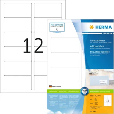 Produktbild von Adressetiketten Premium A4, weiß 88,9x46,6 mm Papier matt 1200 St.