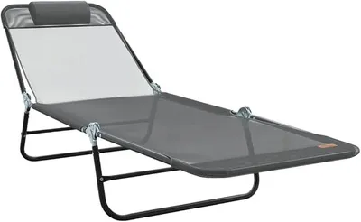 Produktbild von Gartenliege mit Verstellbare Rückenlehne Klappbare Sonnenliege Grau 182 x 55 x 85,5 cm Textilene, Liegestuhl Strandliege, Outdoor Liege für Garten Terrasse Balkon Poolbereich