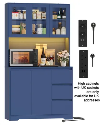 Immagine prodotto di Credenza da cucina con illuminazione a LED - Credenza alta 100x38,5x180 cm - 3 cassetti - Ripiani regolabili - Design moderno - Blu