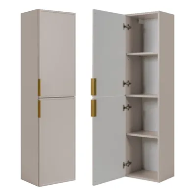 Produktbild von RODAN | Badschrank - Hoch Schrank Bad - SLIM - 136 cm - Kaschmir - Stilvolles Design - Hohe Funktionalität - 3 Farben von Griffen Enthalten GRATIS