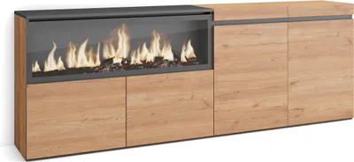 Produktbild von Sideboard, Highboard, 208x35x75cm, 4 Türen, Elektrokamin XXL, Eiche farbe