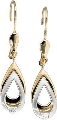 Produktbild von JOBO Boutons 585 Gold Gelbgold Weißgold 2 Diamanten Brillanten Ohrringe Ohrhänger