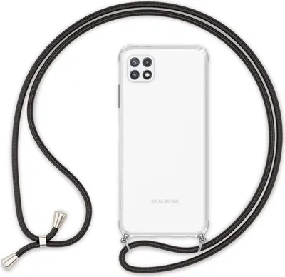 Produktbild von NALIA Handyhülle mit Kette für Samsung Galaxy A22 5G, Transparente Schutzhülle & Handy-Schnur, Robust Schwarz