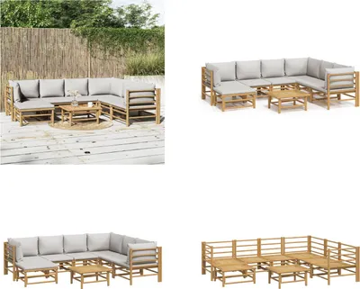Produktbild von vidaXL 8 tlg. Garten Lounge Set mit Kissen Hellgrau Bambus - Garten Lounge Set - Garten Lounge Sets - Lounge Set - Gartenmöbel Set